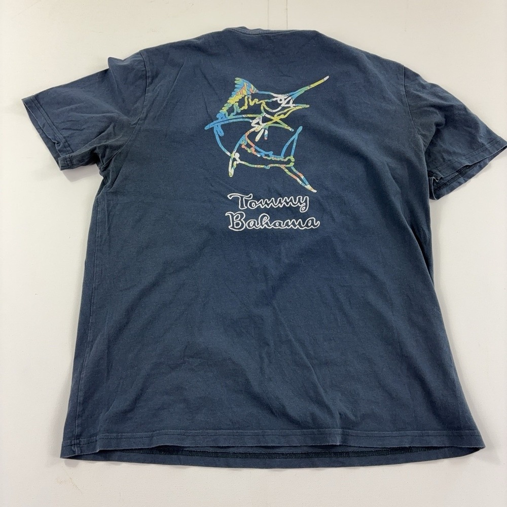 Tommy Bahama Shirt Mens Small Blue Marlin Fish Graphic Tee Tagless Cotton